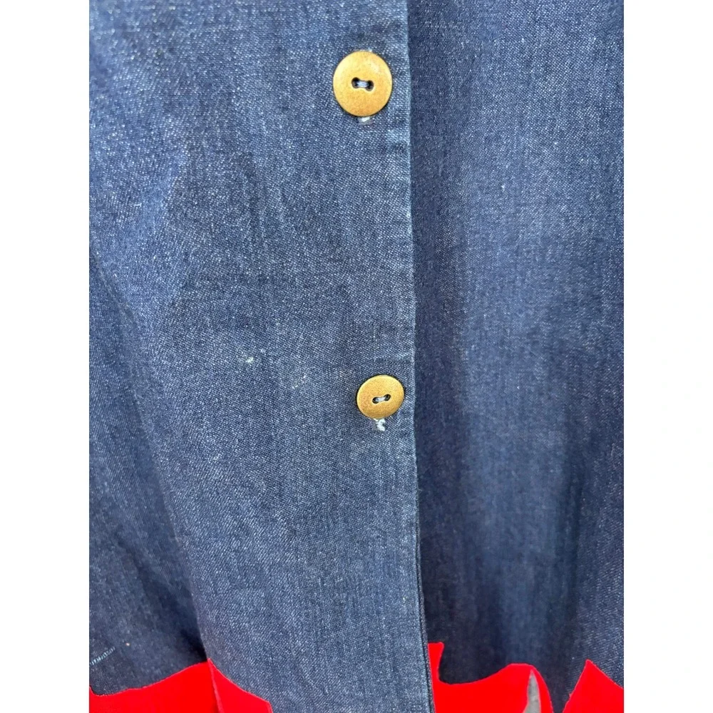 American Legends Vintage Denim Texas Applique Midi Skirt Blue Red Size 16 USA